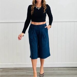 Mono B Mineral Wash Pleated Culottes Denim Blue- Size Large